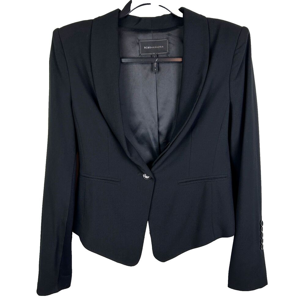 BCBGMaxazria Blazer Jacket Black Long Sleeve Button Front Career Workwear sz S